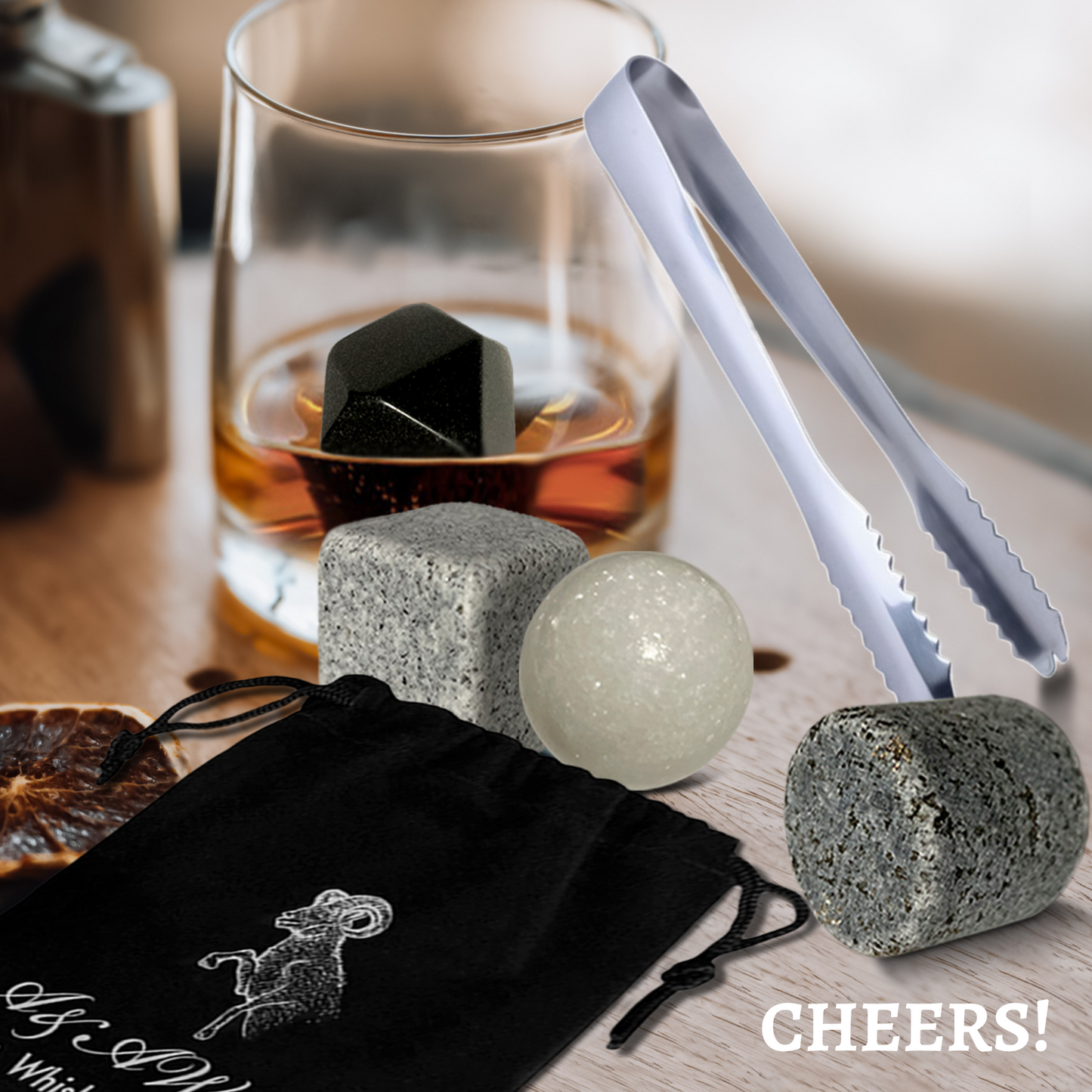 Premium Whiskey Stones Set Of 4 Geometrical shapes Chilling Rocks Stone Reusable Ice Cubes For Drinks With Velvet Carrying Pouch, By AA Wonders - HomeWondersUSA
