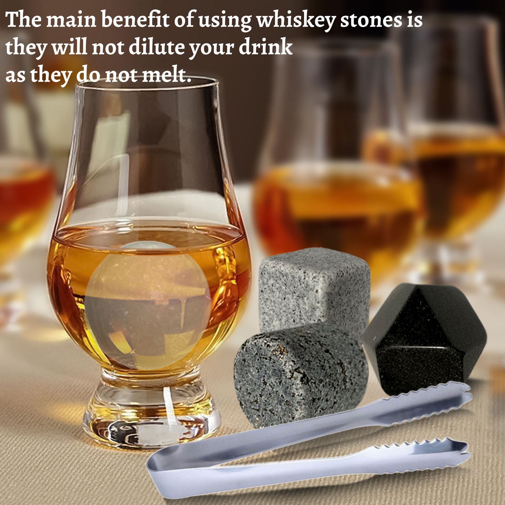 Premium Whiskey Stones Set Of 4 Geometrical shapes Chilling Rocks Stone Reusable Ice Cubes For Drinks With Velvet Carrying Pouch, By AA Wonders - HomeWondersUSA