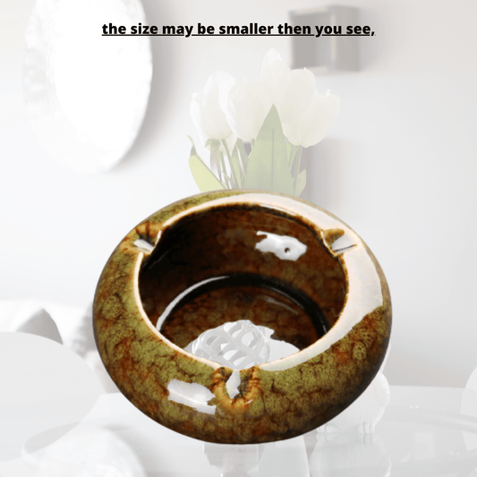 Round Glossy Ceramic Ashtrays + Flameless Lighter (GREENISH) - A&A Wonders