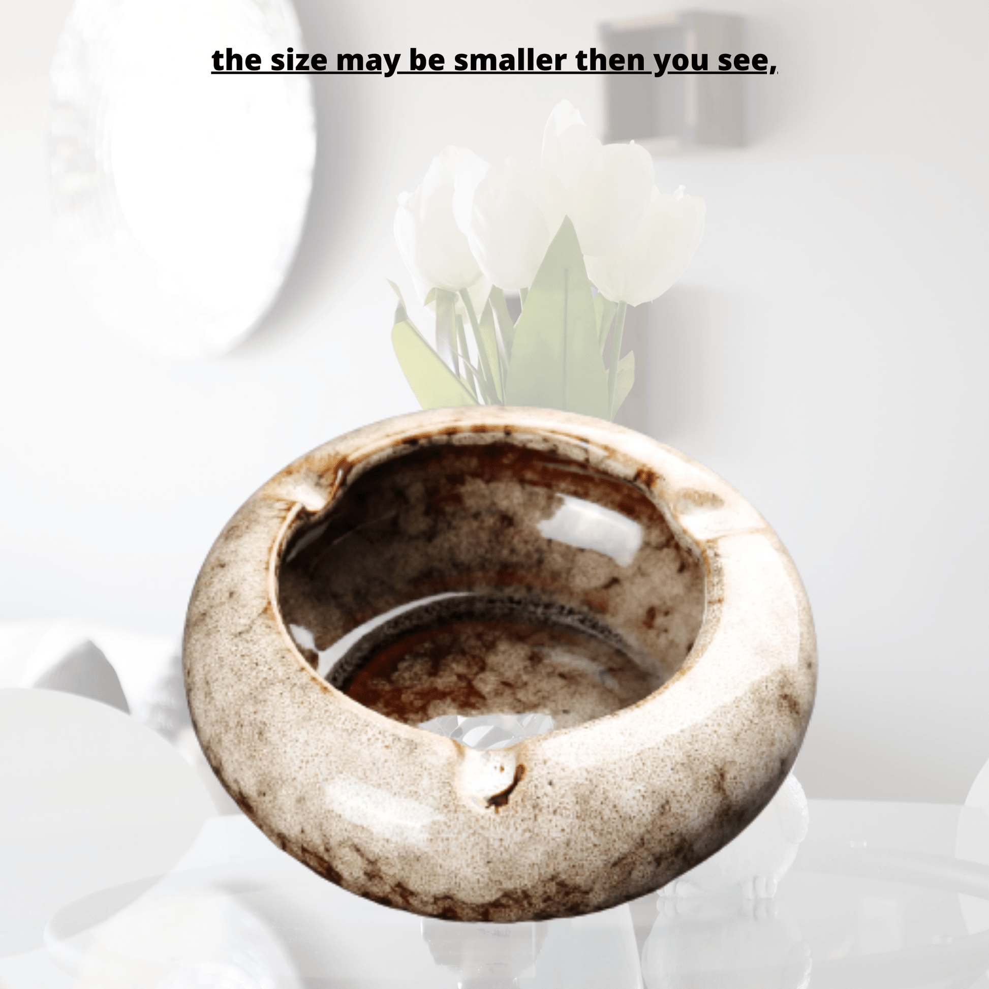 Round Glossy Ceramic Ashtrays + Flameless Lighter (WHITISH) - A&A Wonders