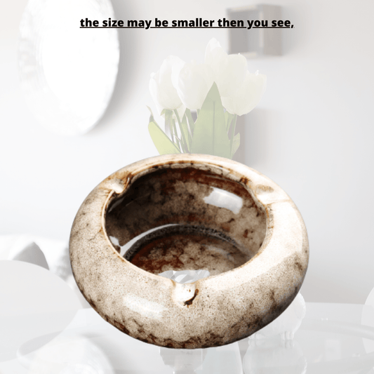 Round Glossy Ceramic Ashtrays + Flameless Lighter (WHITISH) - A&A Wonders