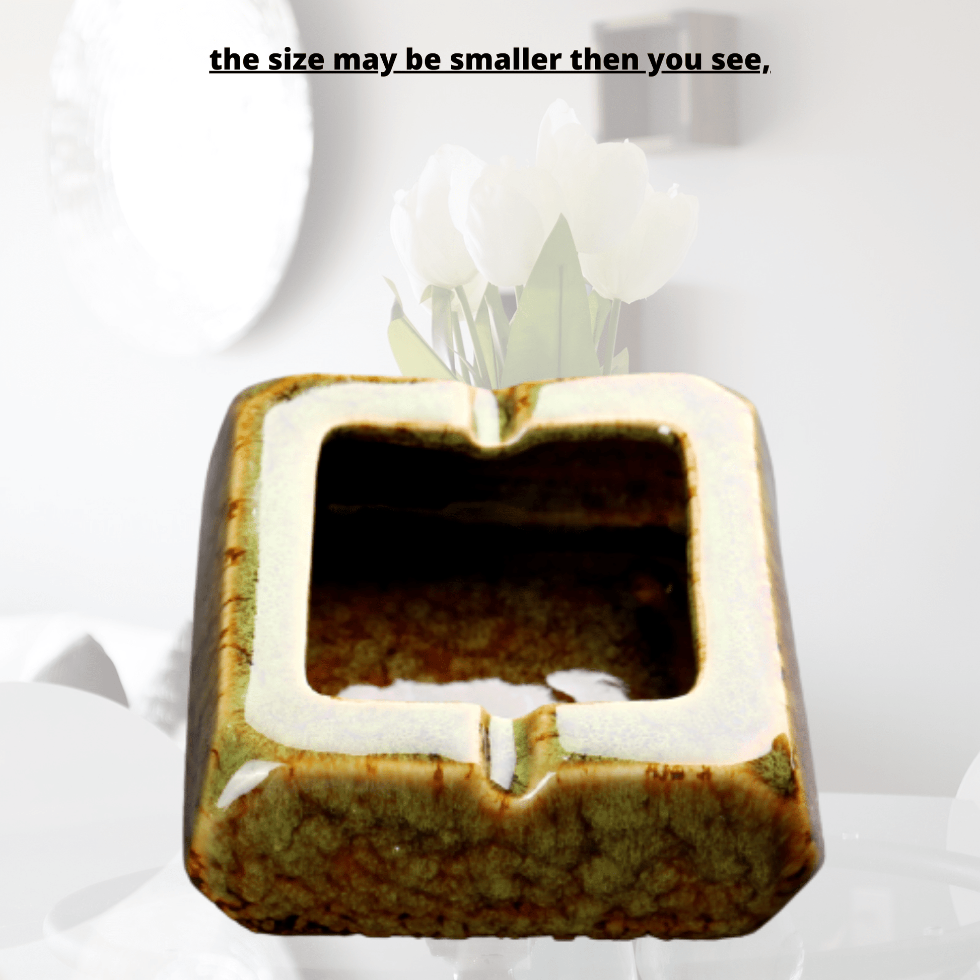 Square Glossy Ceramic Ashtray + Flameless Lighter (GREENISH) - A&A Wonders