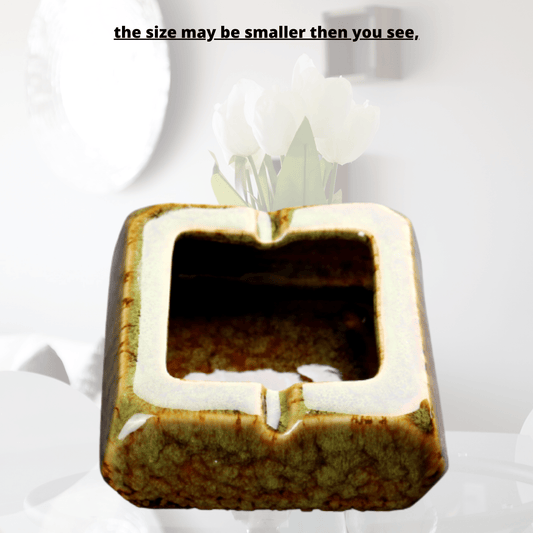 Square Glossy Ceramic Ashtray + Flameless Lighter (GREENISH) - A&A Wonders