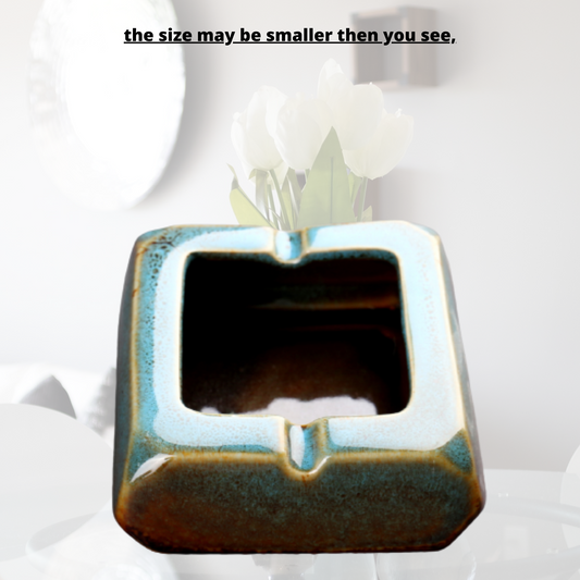 Square Glossy Ceramic Ashtray + Flameless Lighter (BLUISH) - HomeWondersUSA