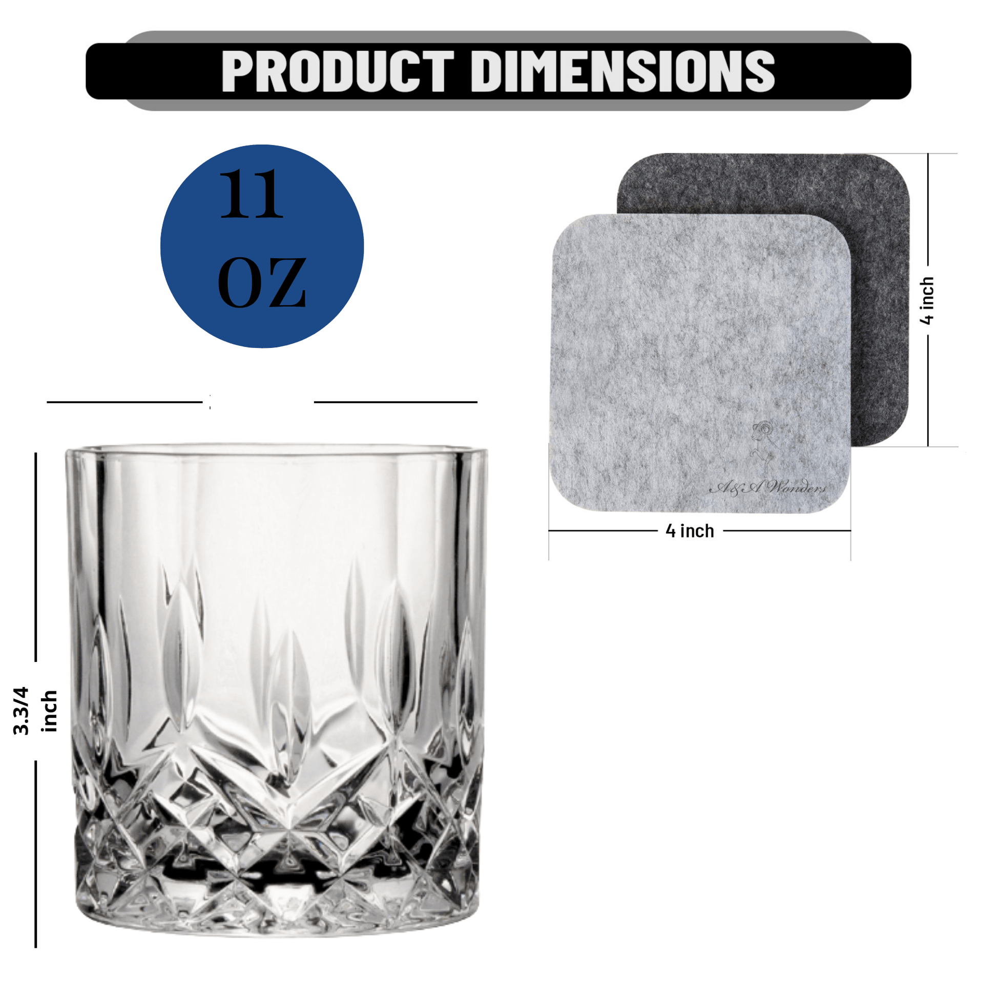 Whiskey Glasses 11oz Premium Scotch Glasses Set of 2 - Old Fashioned Whiskey - A&A Wonders