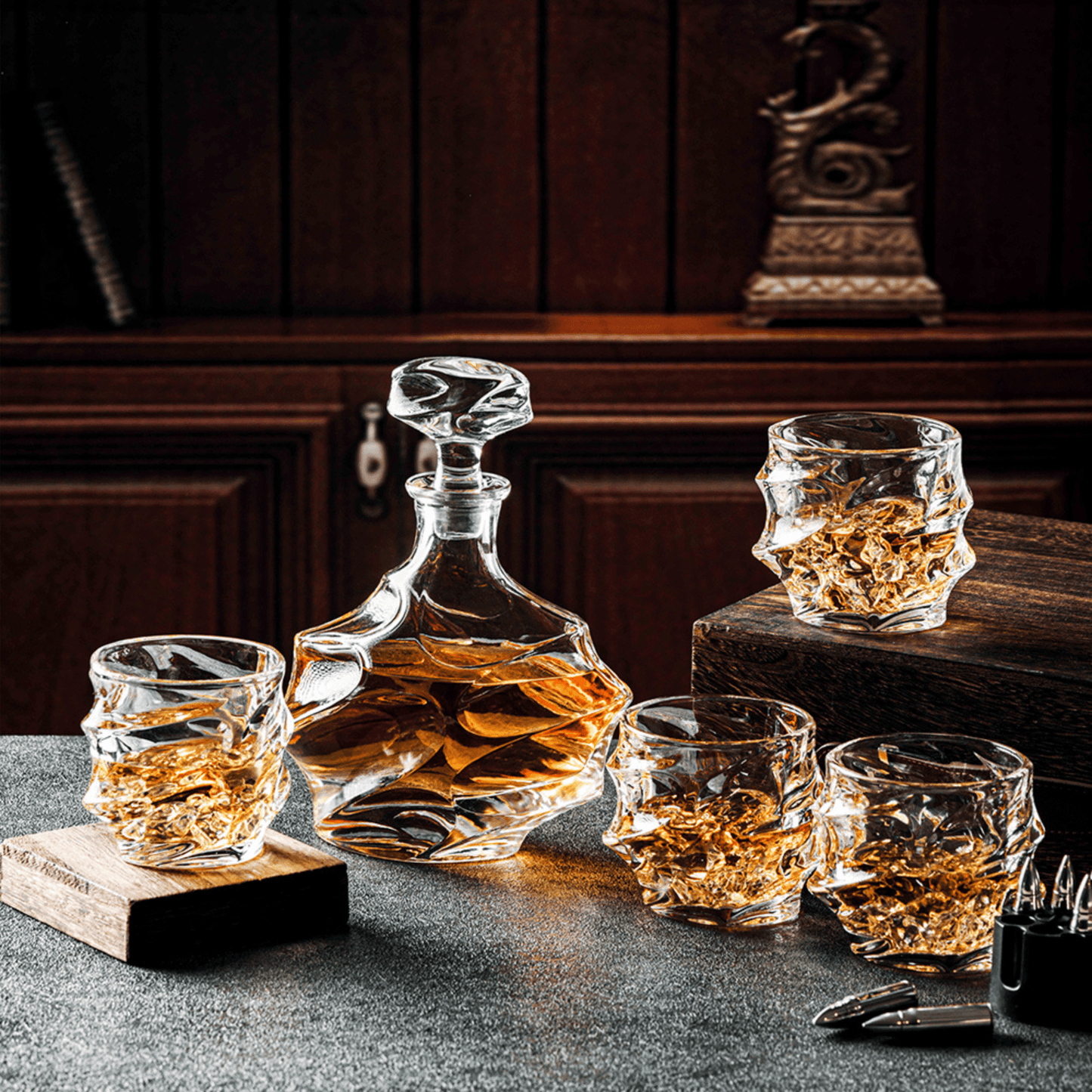 Whiskey Glasses Set Of 2 - With 9 Whiskey Stones - A&A Wonders